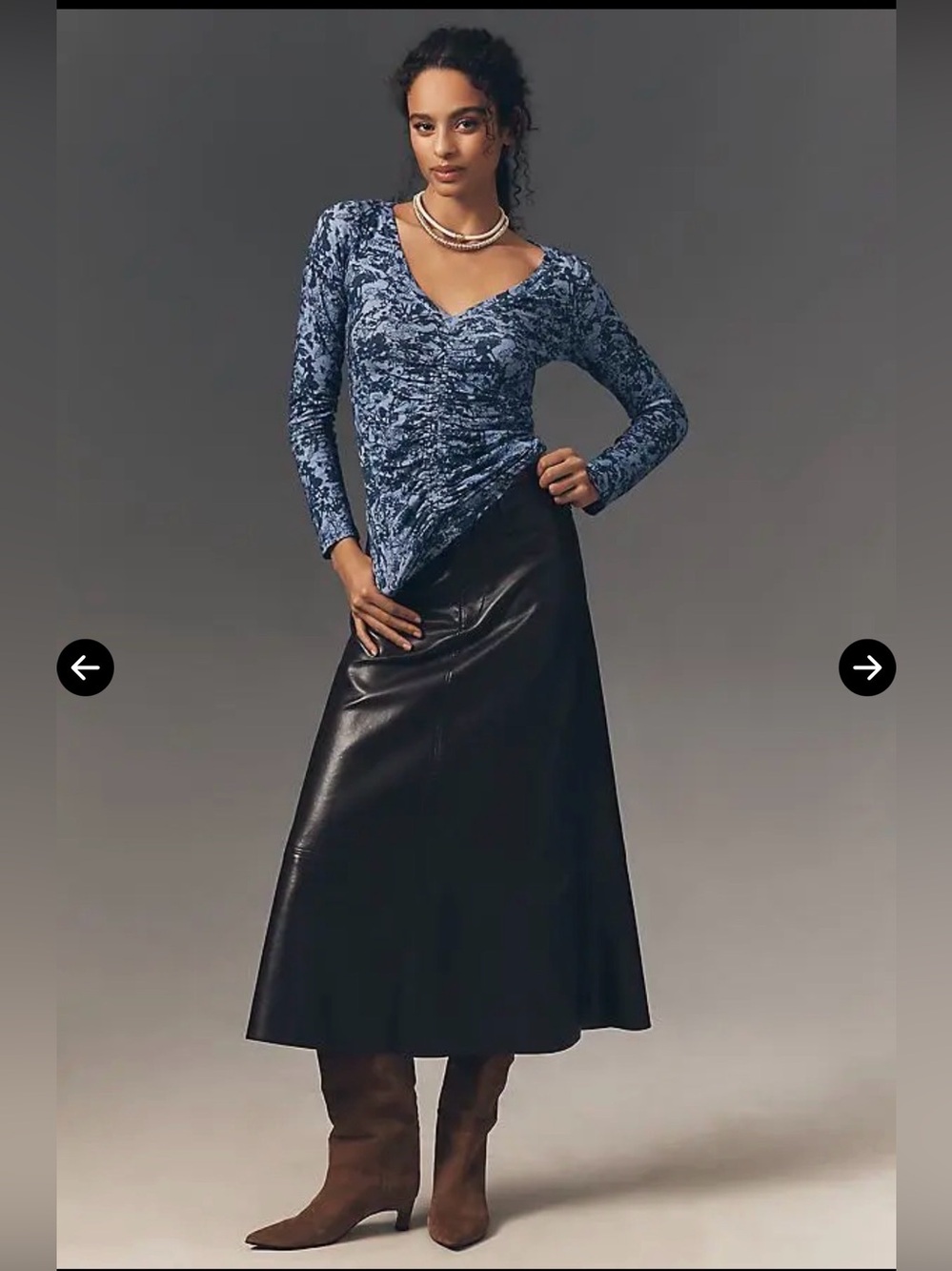 NWT Anthropologie Pilcro Blue Floral Ruched V-Neck Long Sleeve Top M